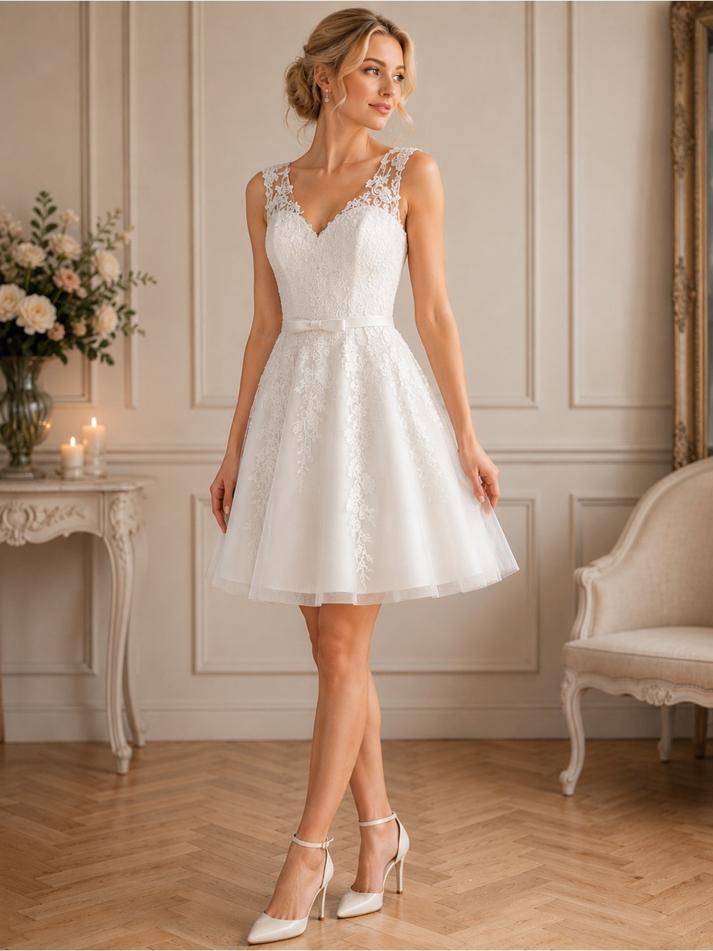 Elegant White Lace A-Line Mini Dress